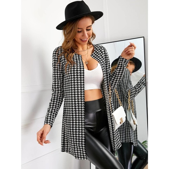 Plazacore Houndstooth Pattern Open Front Coat blazer black - Picture 4 of 5